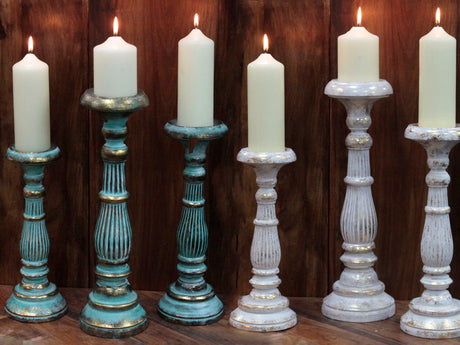 Kaarshouder Klein Hout Turquoise Goud