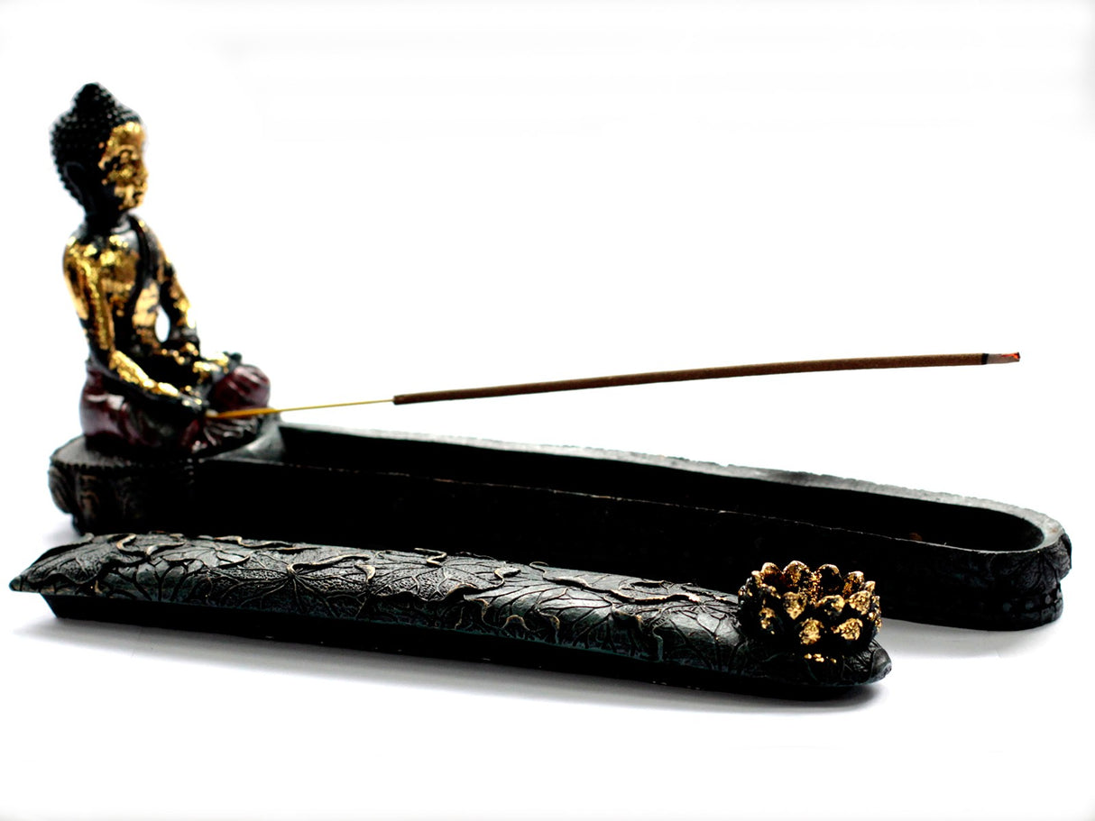 Brûleur d’encens Bouddha et boîte Antique Set 2 pièces
