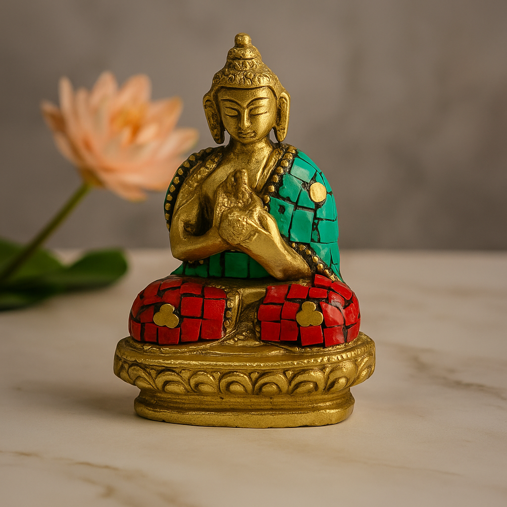 Statua di Buddha in Ottone Posizione di Benedizione 7.5 cm