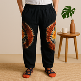 Tie-Dye Lounge Pants, Hand-Dyed Black Orange Sunburst