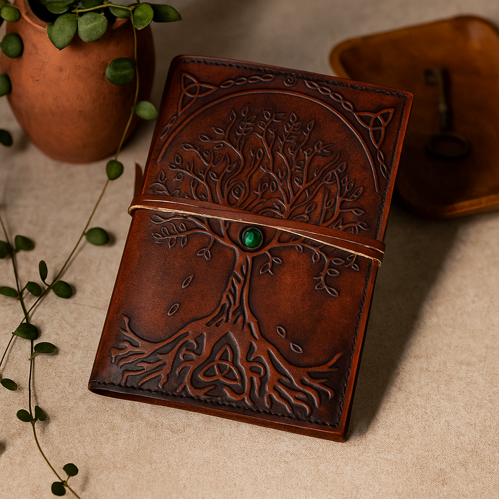 Small Embossed Tree of Life Leather Journal 18x13cm