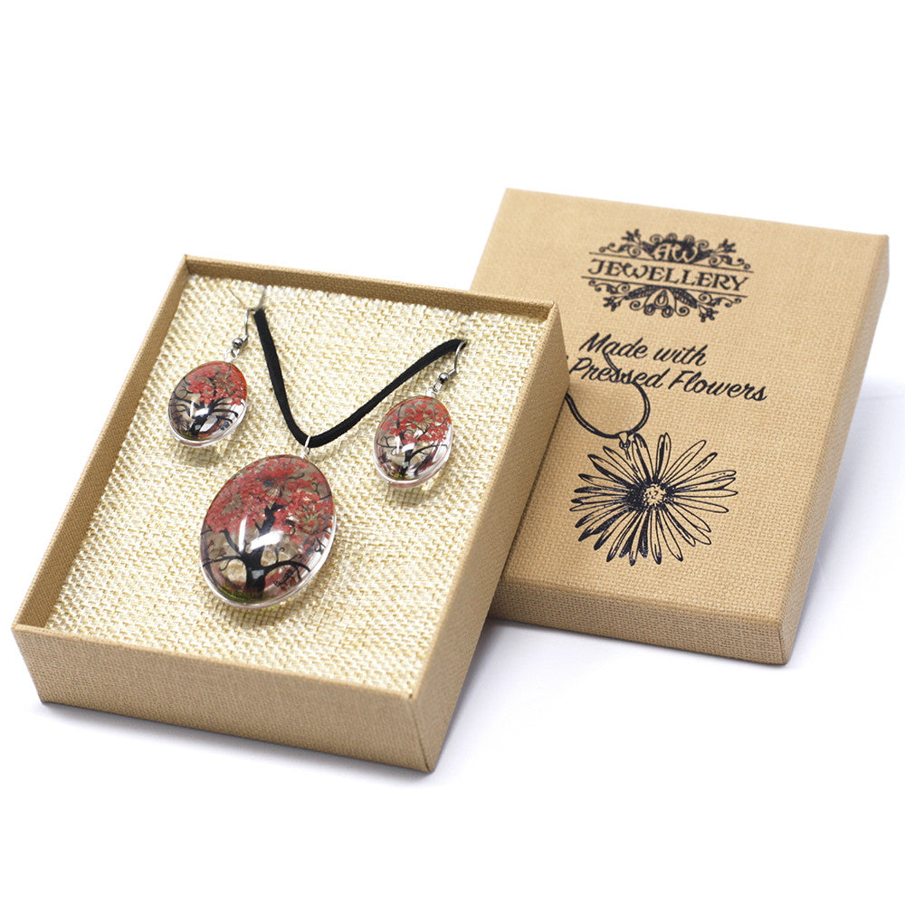 Ensemble 2 pièces fleurs pressées Arbre de Vie – Corail