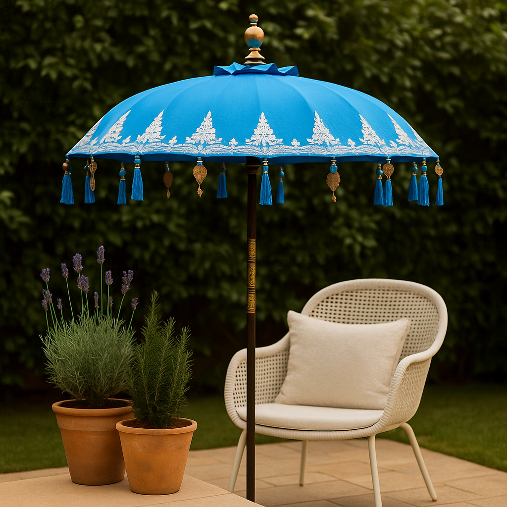 Balinese Turquoise Cotton Garden Parasol Umbrella 1.5m