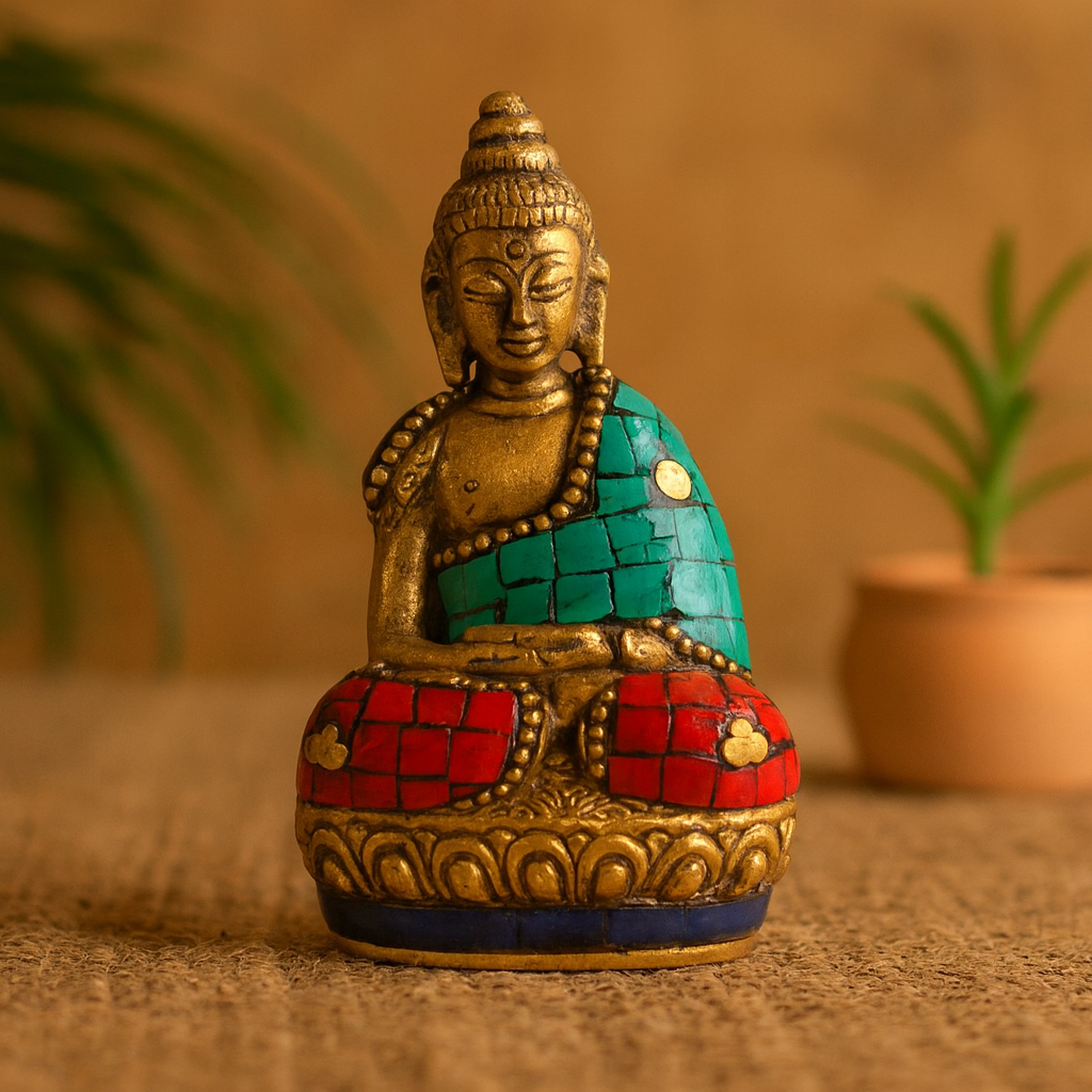 Figura de Buda de latón - Manos arriba - 7,5 cm