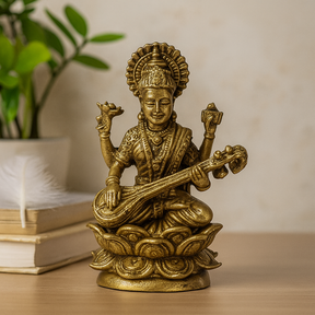 Solid Brass Goddess Saraswati Mini Idol, 34mm