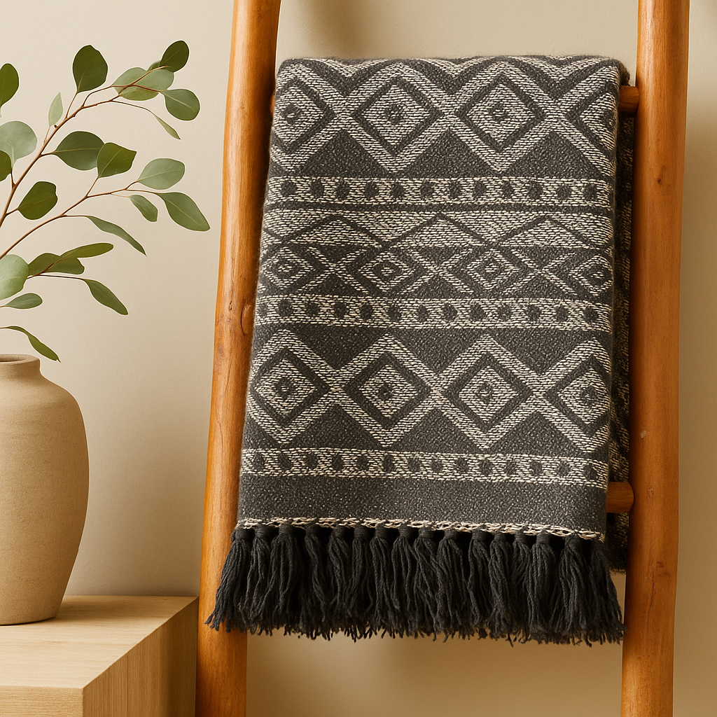 Throw Blanket Boho Grey Geometric 125x150cm