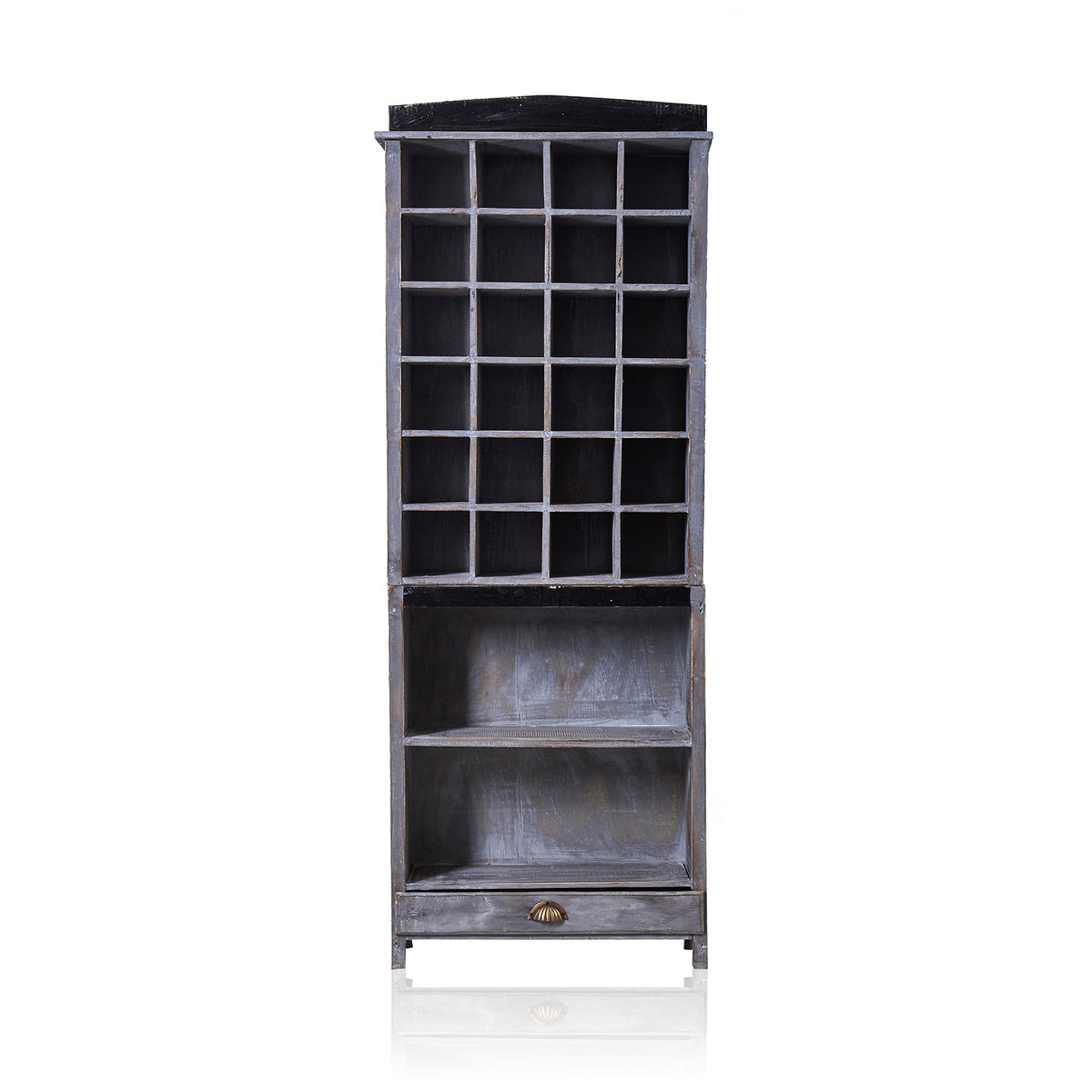 Opbergkast met display grijs gewassen verweerd hout