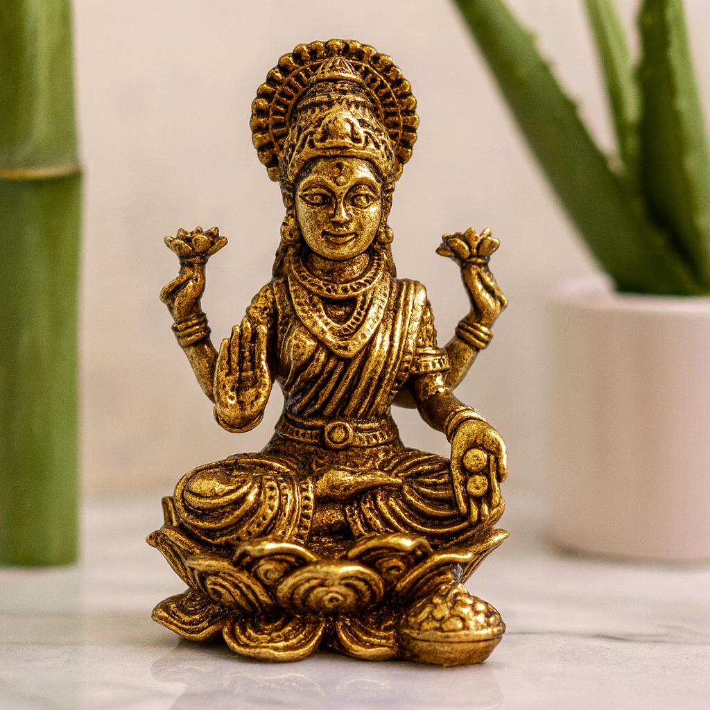 Small Brass Lakshmi Statue for Puja, 49mm