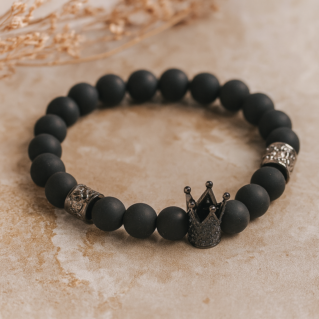 Pulsera elástica con cuentas de ágata negra