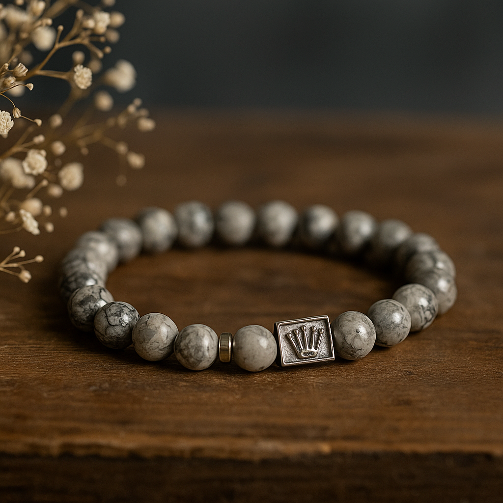 Pulsera elástica de ágata gris