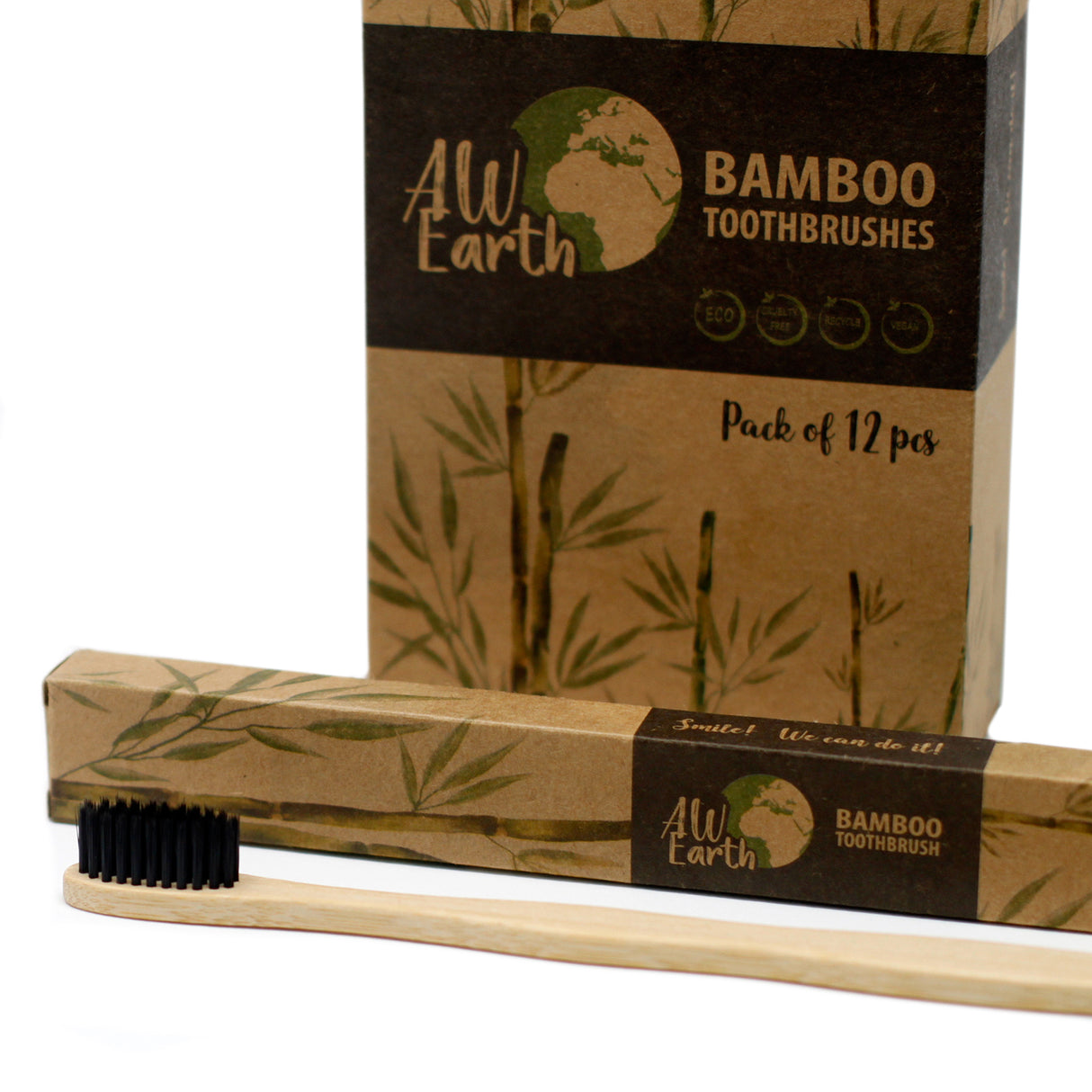 Bamboe tandenborstel, houtskool medium-zachte haren