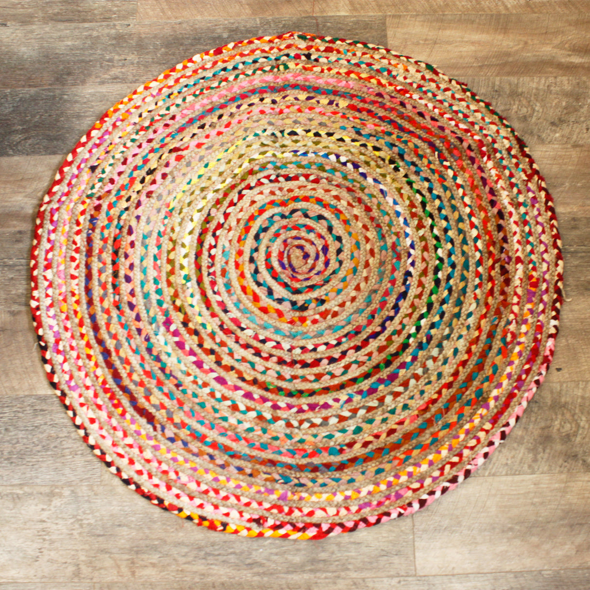 Boho Rug - Round Jute and Recycled Cotton 120 cm