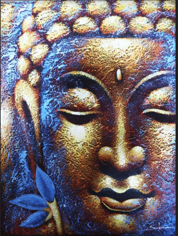 Obraz na płótnie Buddha – złota twarz, kwiat lotosu