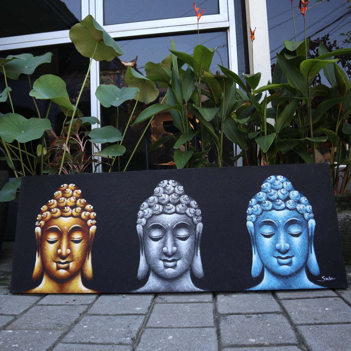 Nástenný obraz Buddha na plátne, tri hlavy čierne