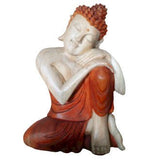 Statua di Buddha intagliata a mano in legno di Suar pensierosa 30cm