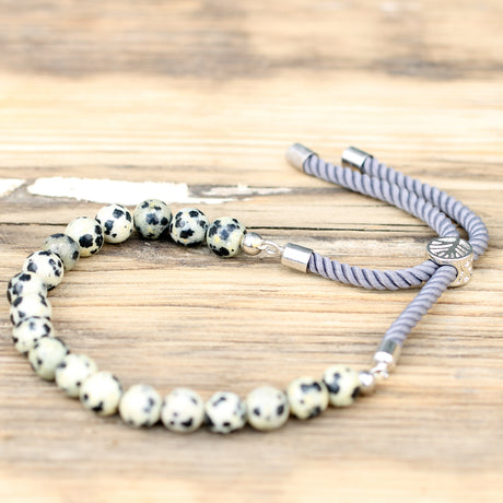 Dalmatian Jasper Charcoal String Bracelet – 925 Silver Plated