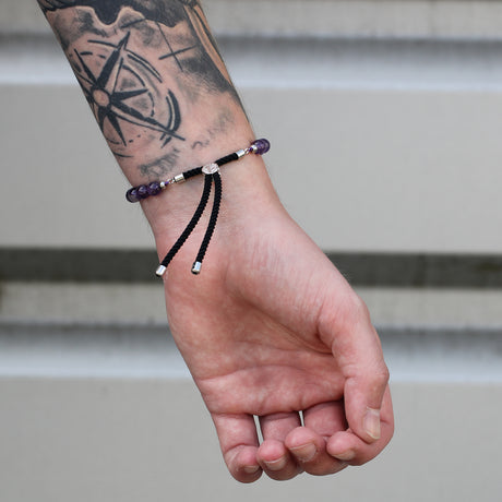Dalmatian Jasper Charcoal String Bracelet – 925 Silver Plated