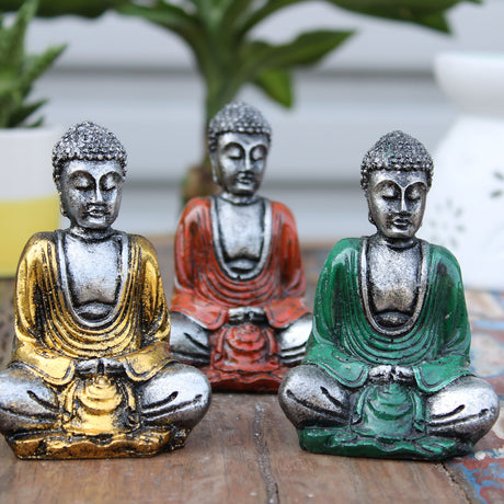 Silver Mini Buddha Statues, Set Of 6