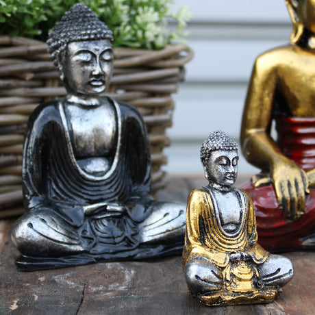 Silver Mini Buddha Statues, Set Of 6