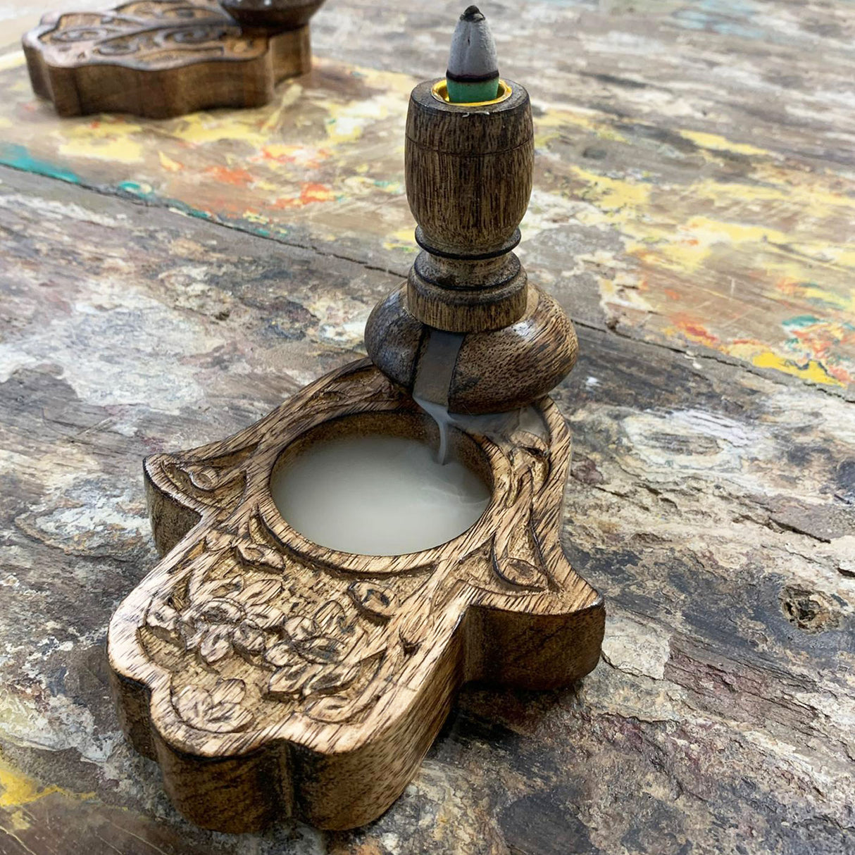 Bruciatore di Incenso Backflow a Cono Legno di Mango Hamsa Piccolo