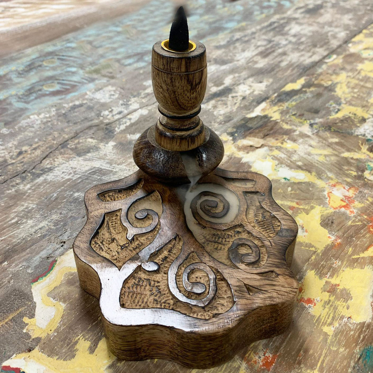 Bruciatore di Incenso Backflow Legno di Mango Albero della Vita