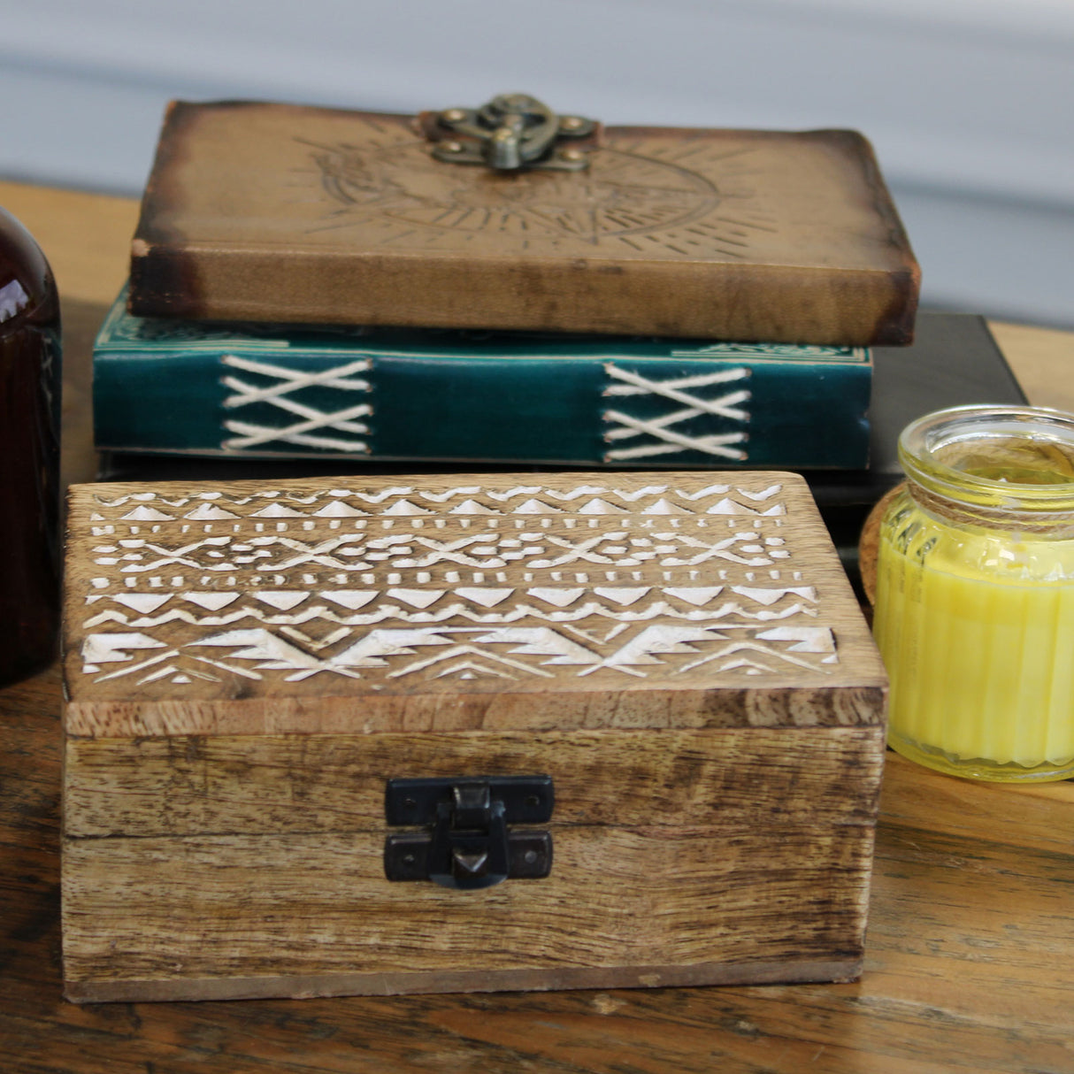 Wooden Box Whitewashed Slavic Design 15x10x6 cm