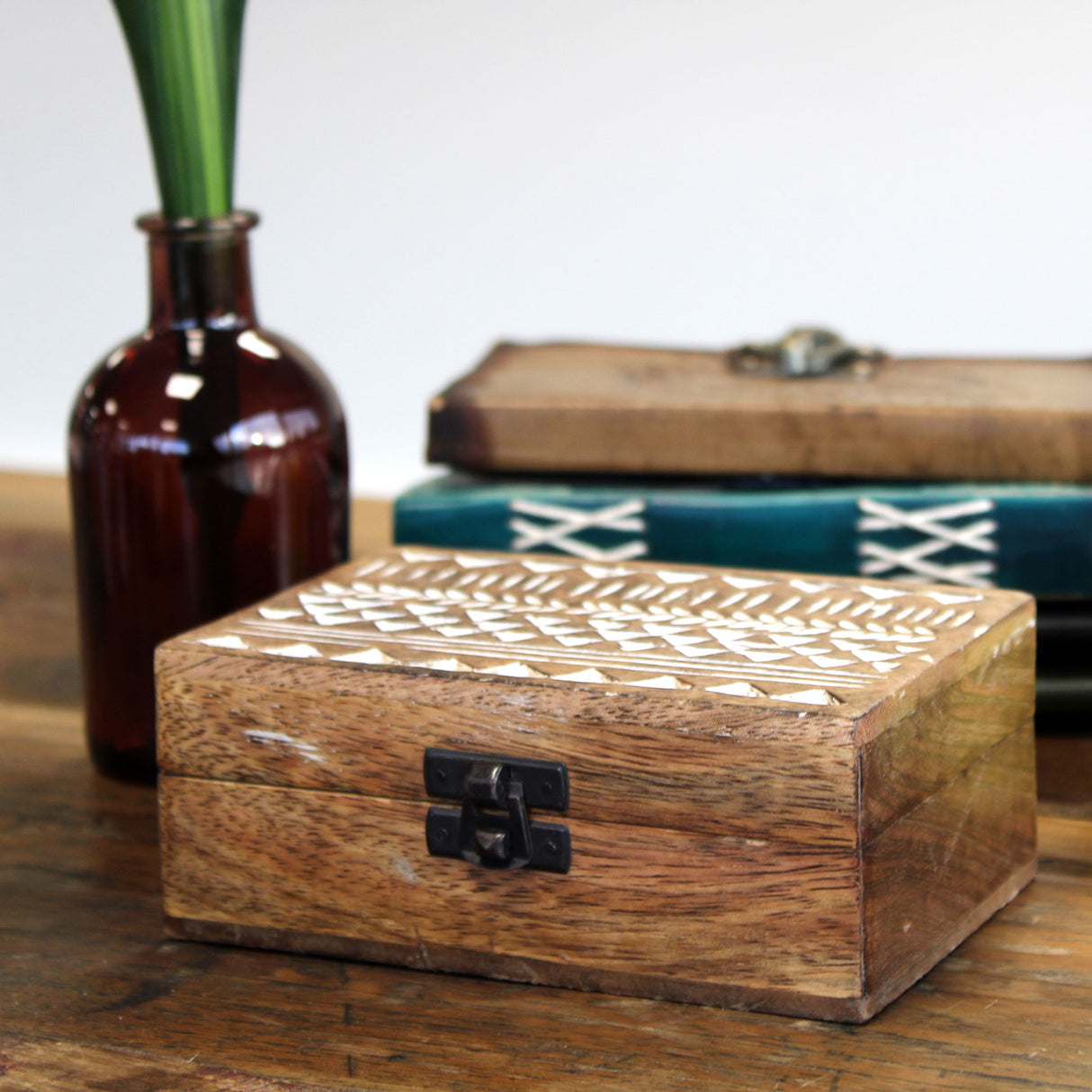Wooden Box Whitewashed Slavic Design 15x10x6 cm