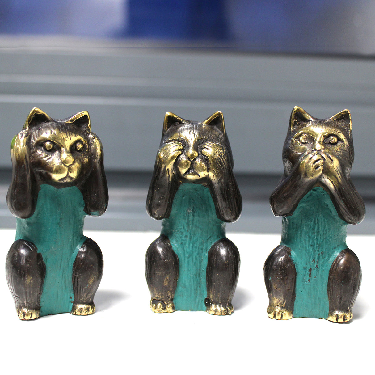 Figurines de chat en laiton Ne pas voir le mal, lot de 3