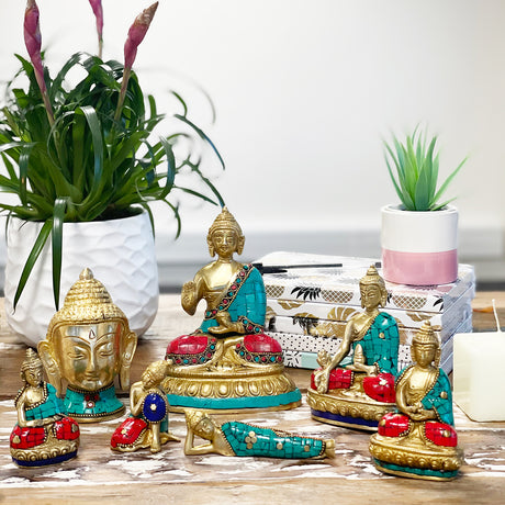 Messing Liegender Buddha-Statue 10 cm