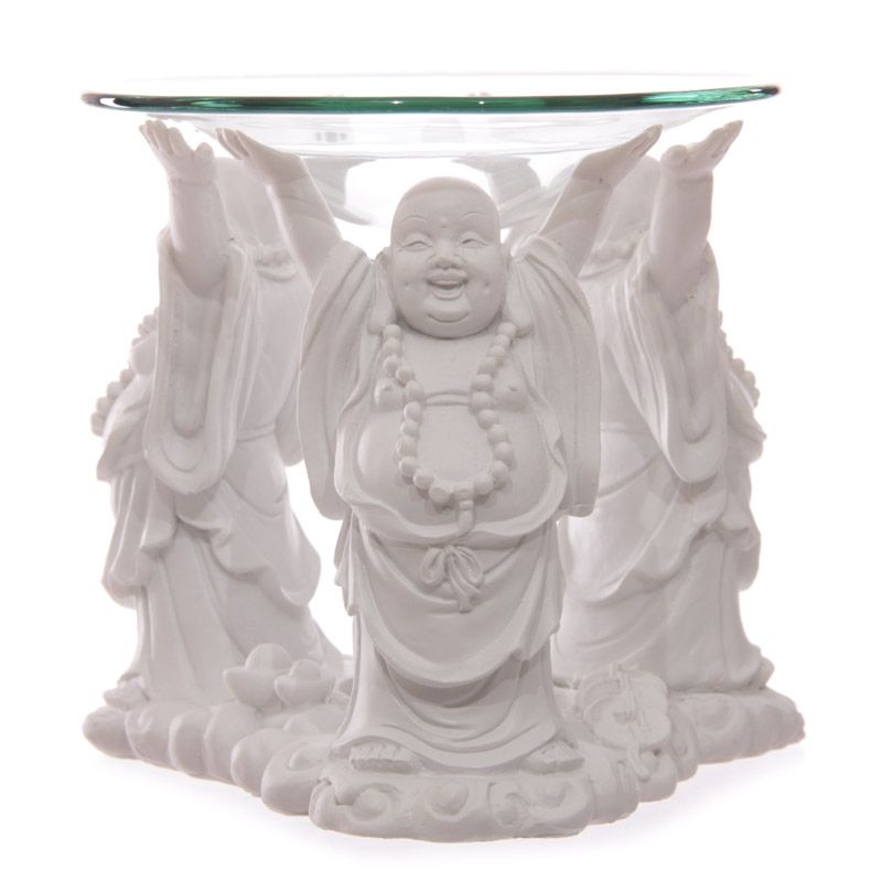 Suport pentru ulei Buddha râzător cu farfurie de sticlă