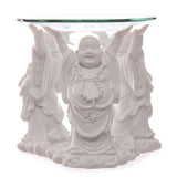 Suport pentru ulei Buddha râzător cu farfurie de sticlă