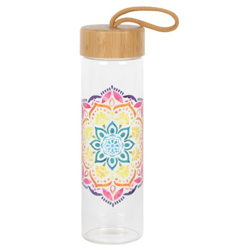 Glass Water Bottle With Mandala Design