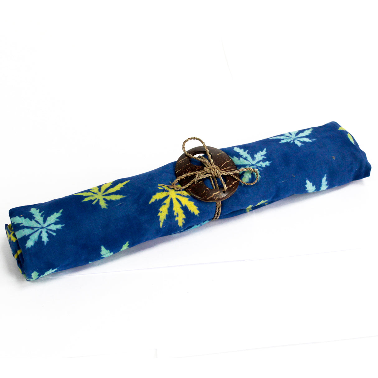 Sarong Blocktryck Tropiska Löv Blå Bali