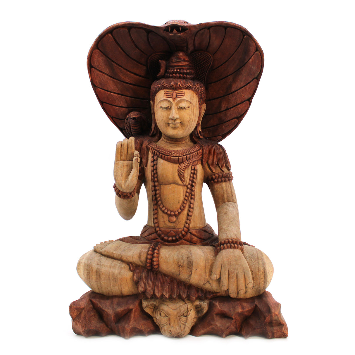 Statua di Shiva in legno con cobra 50cm