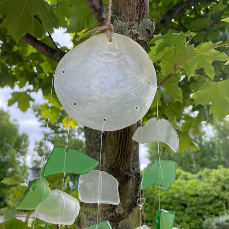 Wind Chime, Green and White Glass Drop