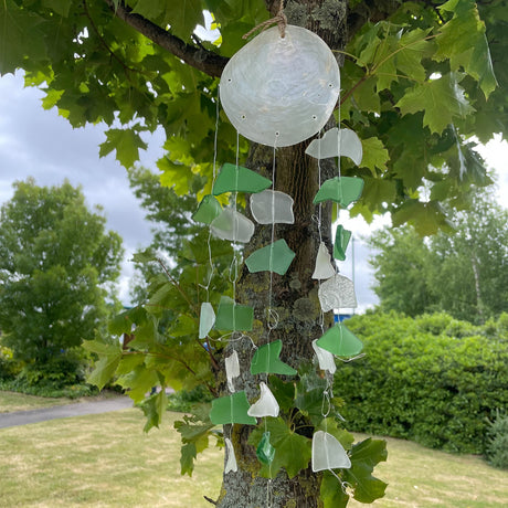 Wind Chime, Green and White Glass Drop