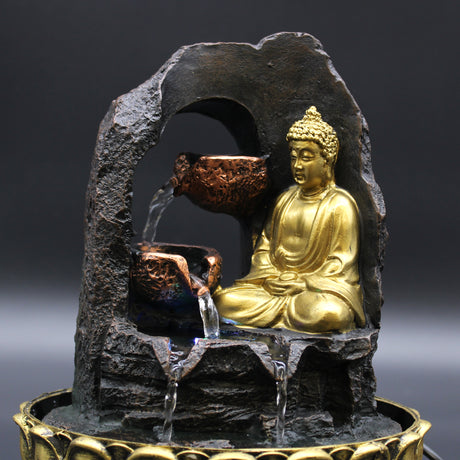 Tabletop Fountain, 30cm Golden Meditating Buddha