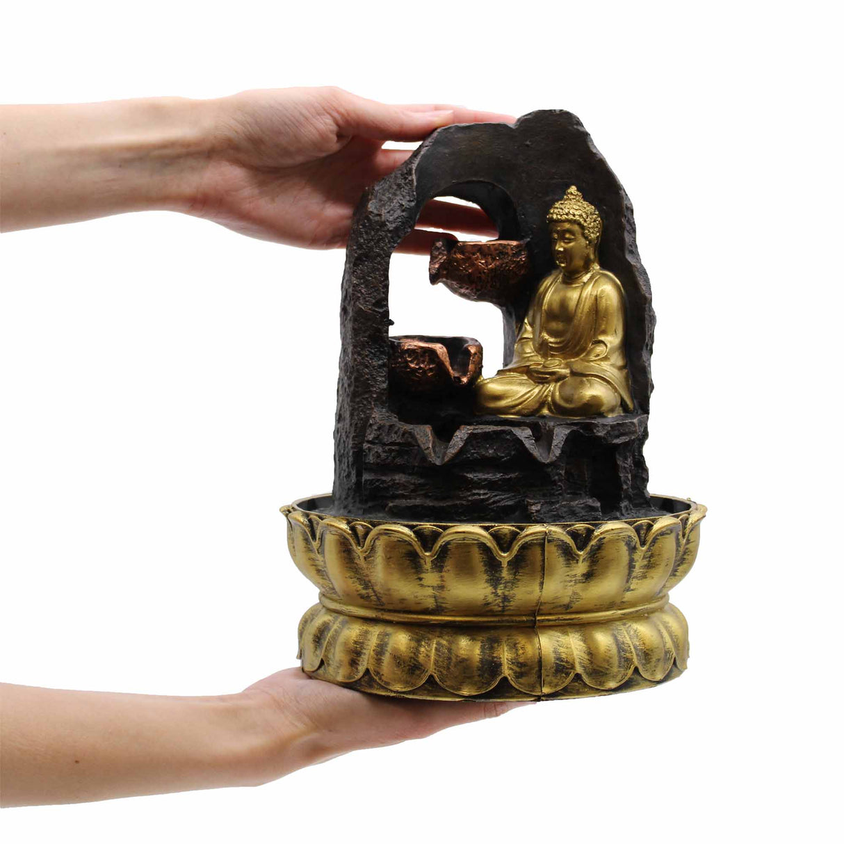 Tabletop Fountain, 30cm Golden Meditating Buddha