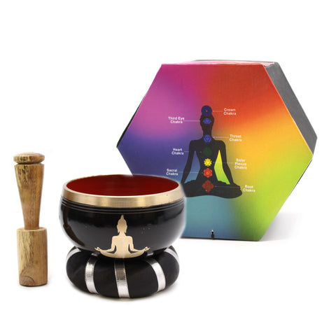 Ensemble de Bols Chantants Bouddha Noir Orange 10,7 cm
