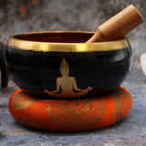 Ensemble de Bols Chantants Bouddha Noir Orange 14 cm