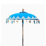 Handcrafted Bali Patio Parasol - 2m Turquoise Decor with Intricate Patterns - UK Mainland Shipping Only