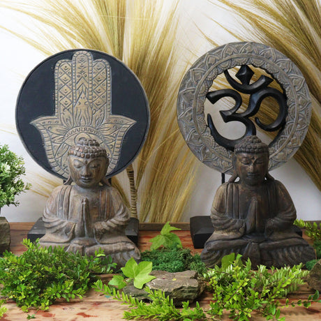 Buddha Statue Set 2-Piece Om Symbol Grey Black