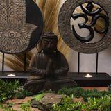 Zestaw figur Buddha 2-częściowy z symbolem Om, szaro-czarny