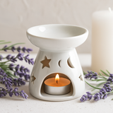 Oil Burner White Ceramic Moon and Star