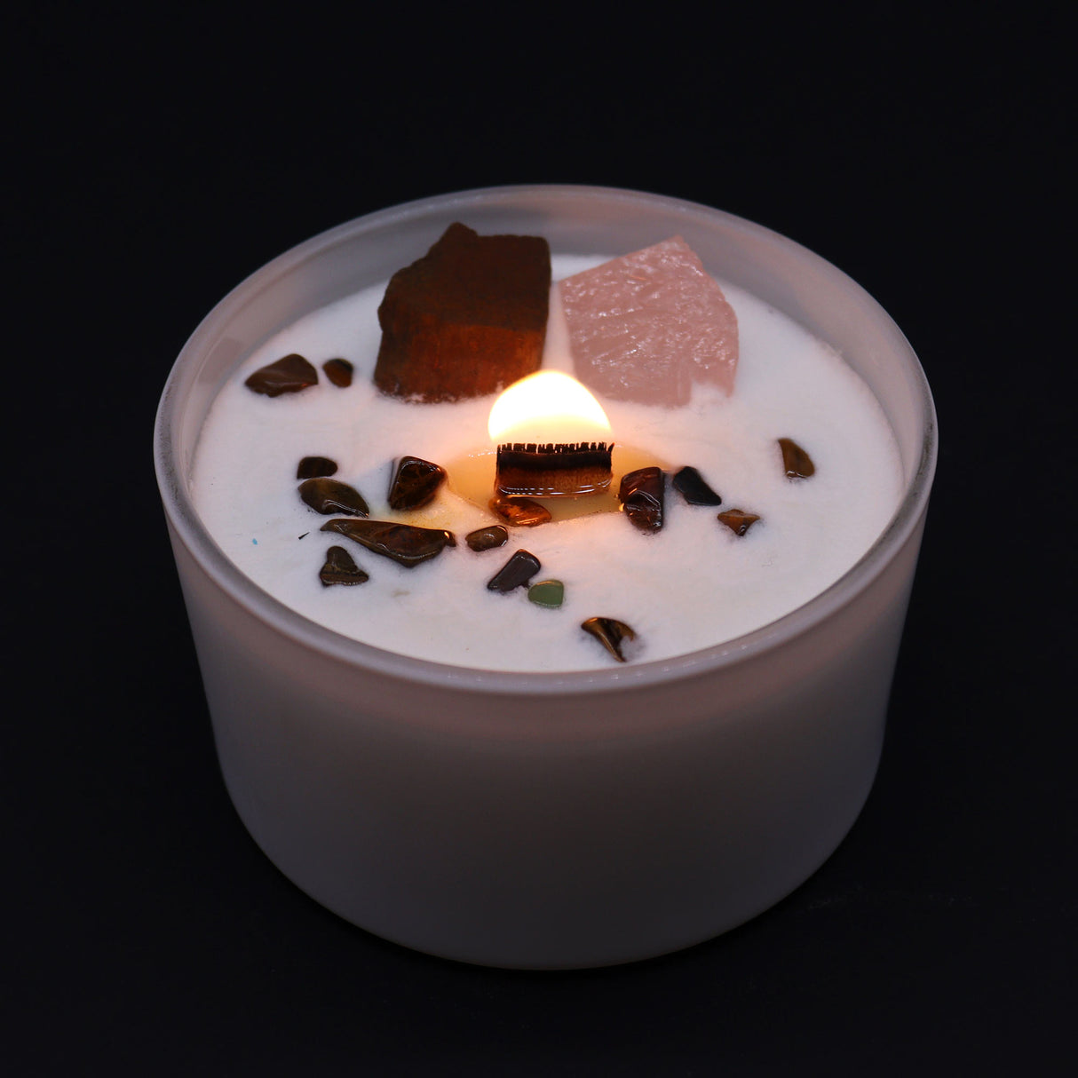 Sacral Chakra Crystal Candle Tiger Eye Rose Quartz