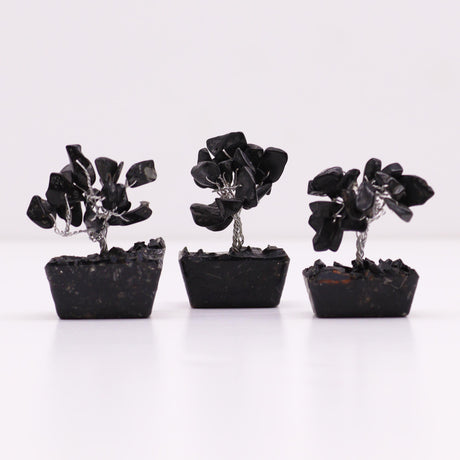Black Agate Gemstone Tree Orgonite Base 15 Gemstones