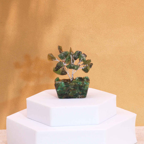 Mini Albero di Pietra Preziosa Avventurina Verde Base in Orgonite