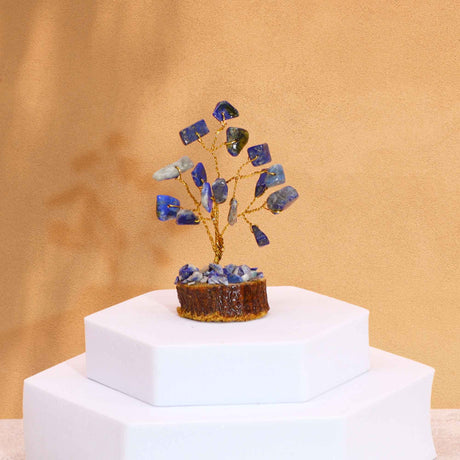 Sodalite Gemstone Tree Wood Base 15 Gemstones