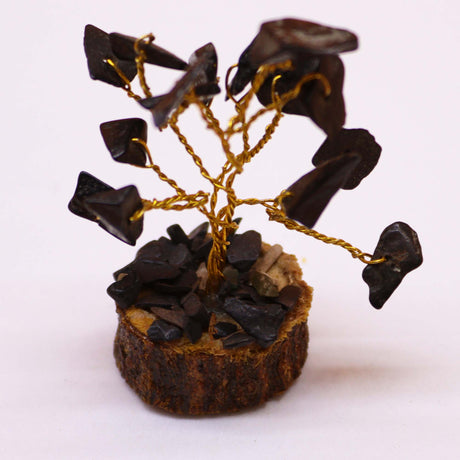 Black Agate Gemstone Tree Wood Base – 15 Gemstones