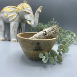 Wooden Smudge Offering Bowl Buddha 11x7cm